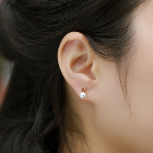 Red Zirconia Pearl Stud Earrings